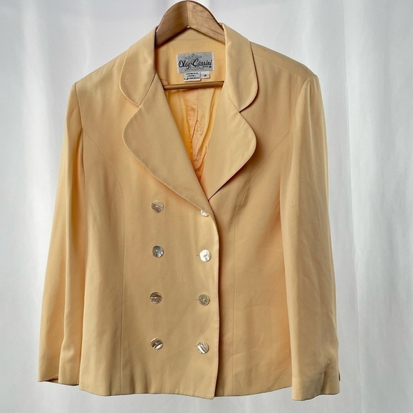 Oleg Cassini Jackets & Blazers - Vintage Oleg Cassini Double Breasted Jacket‎ in Yellow Size 14 Petite